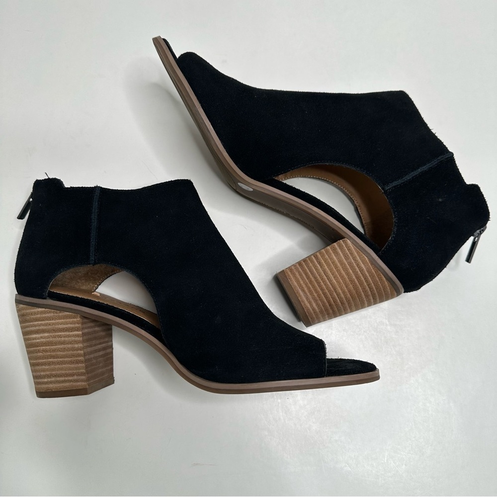 Lucky Brand Keight Black Suede Open Toe Bootie Size 9.5 - Picture 9 of 10